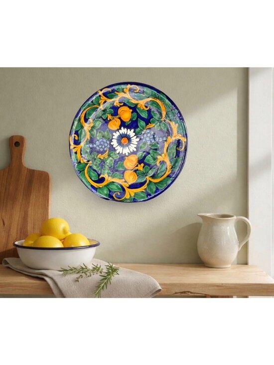 Talavera Other - Hand Painted Talavera Plate 11.5” | Mexican Pottery Charger | Blue Yellow Floral